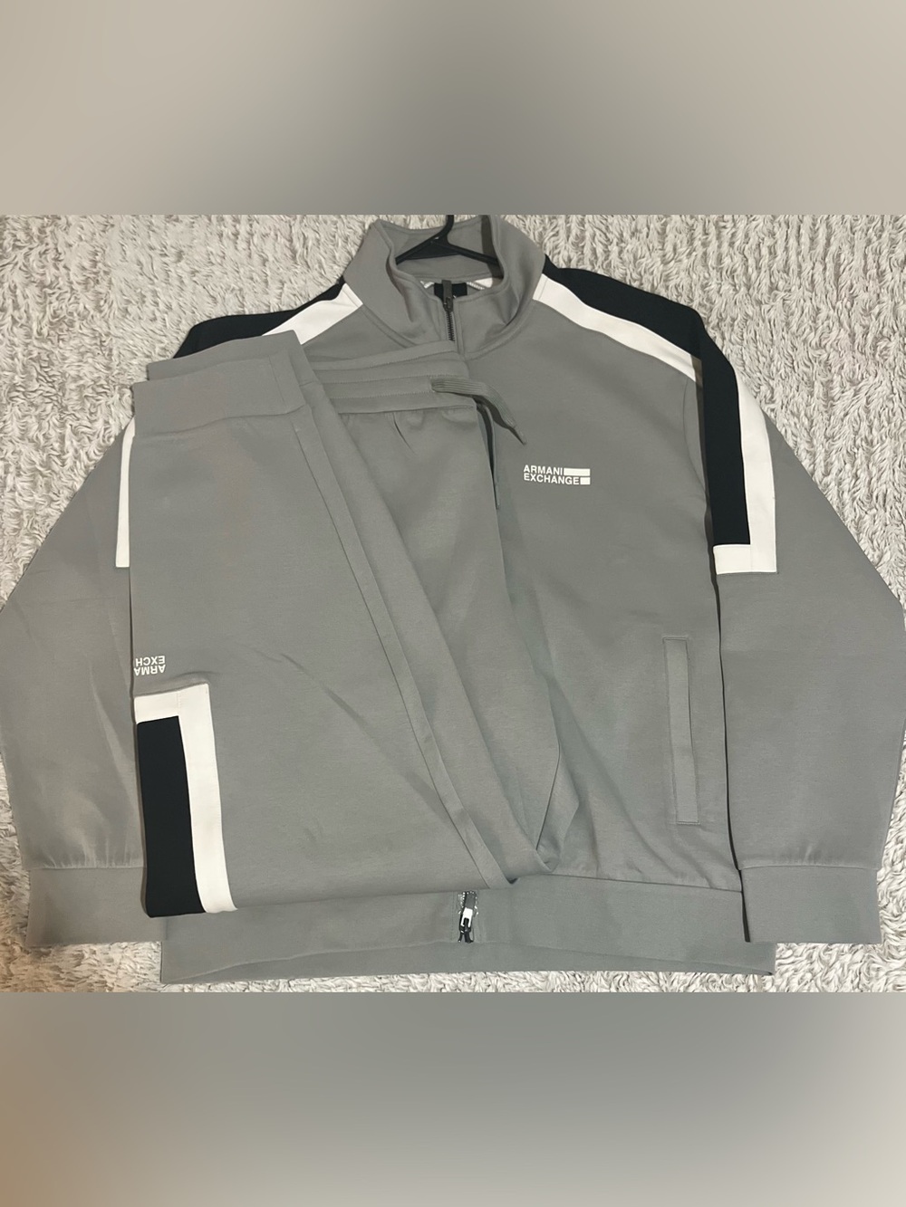 Armani Exchange Gray and Black Zip-Up Track Jacket with matching pants